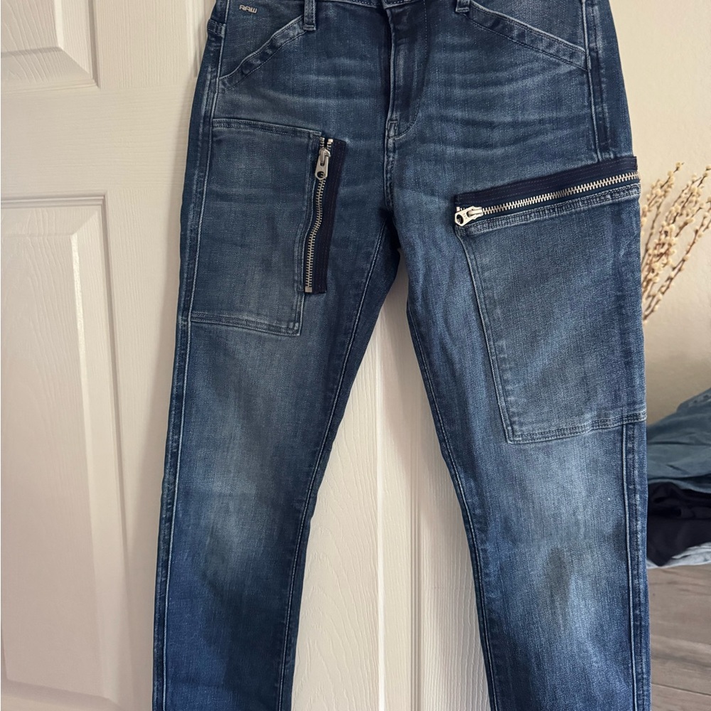 G-Star Dark Blue Slim Jeans with Zipper Accents